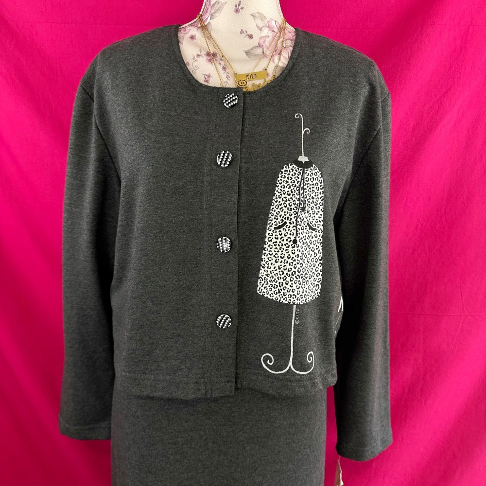 2 Piece Set Graphic Maxi Long Dress Cardigan Gray Fashion Artsy Novelty S Cite - Picture 4 of 17